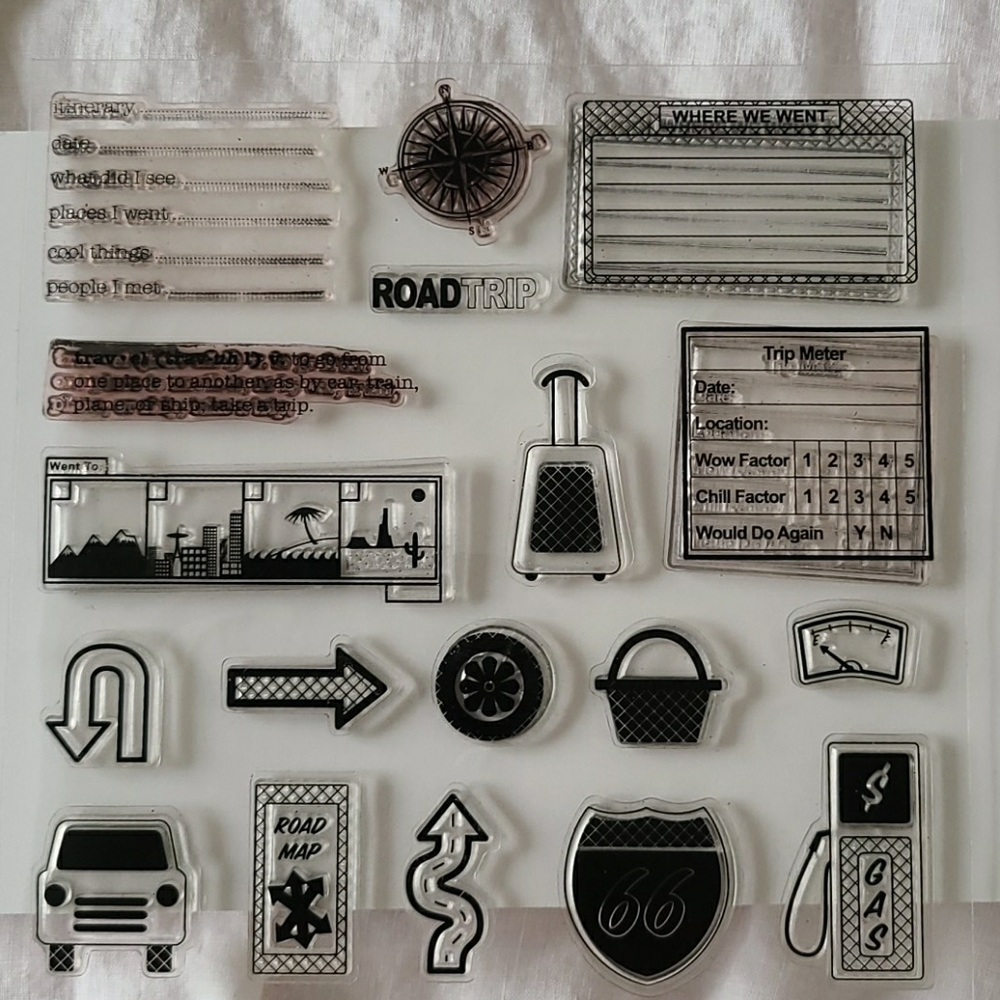 Road Trip Clear Stamp Set, Route 66, Trip Meter